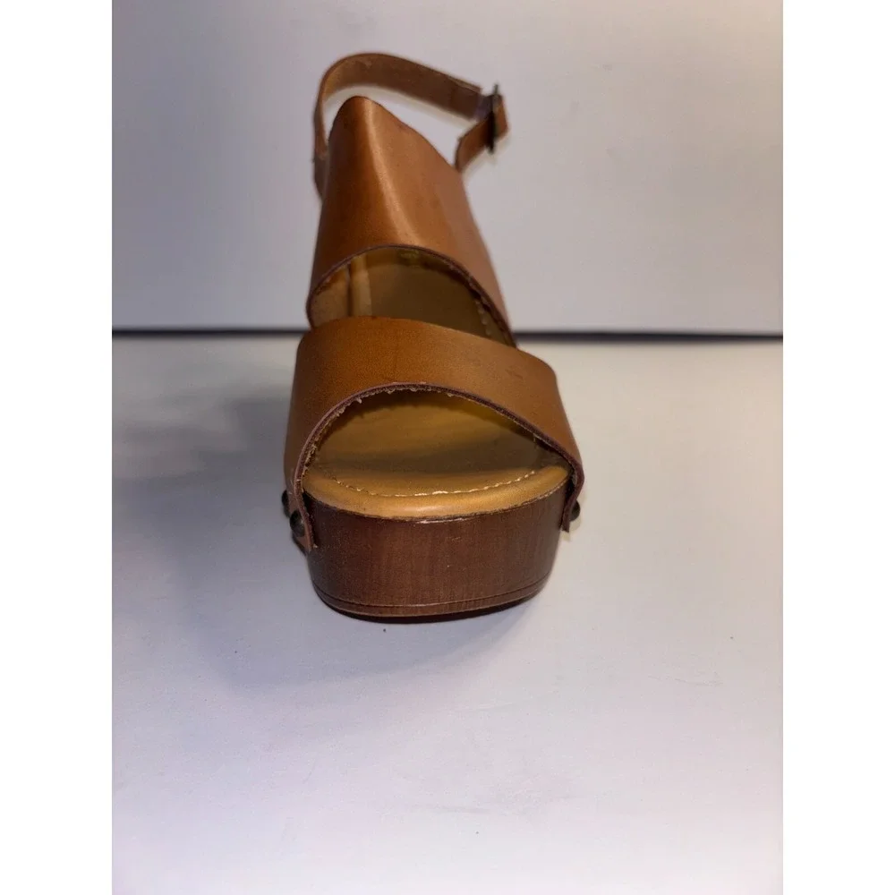 Madden Girl Driiggs Wedge Sandal Women's 8.5 Brown Faux Leather Comfort Open Toe